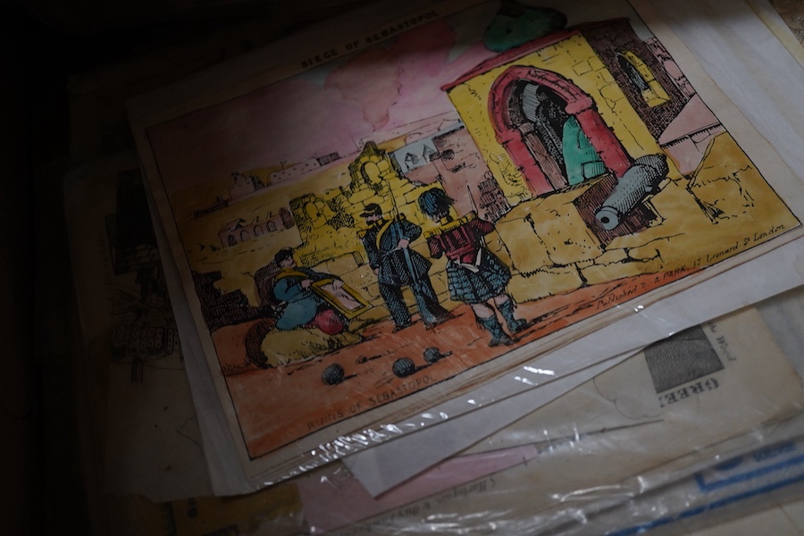 Juvenile Drama, large collection of reproduction printed and and/or hand coloured toy theatre characters, backgrounds, etc. in Seven boxes